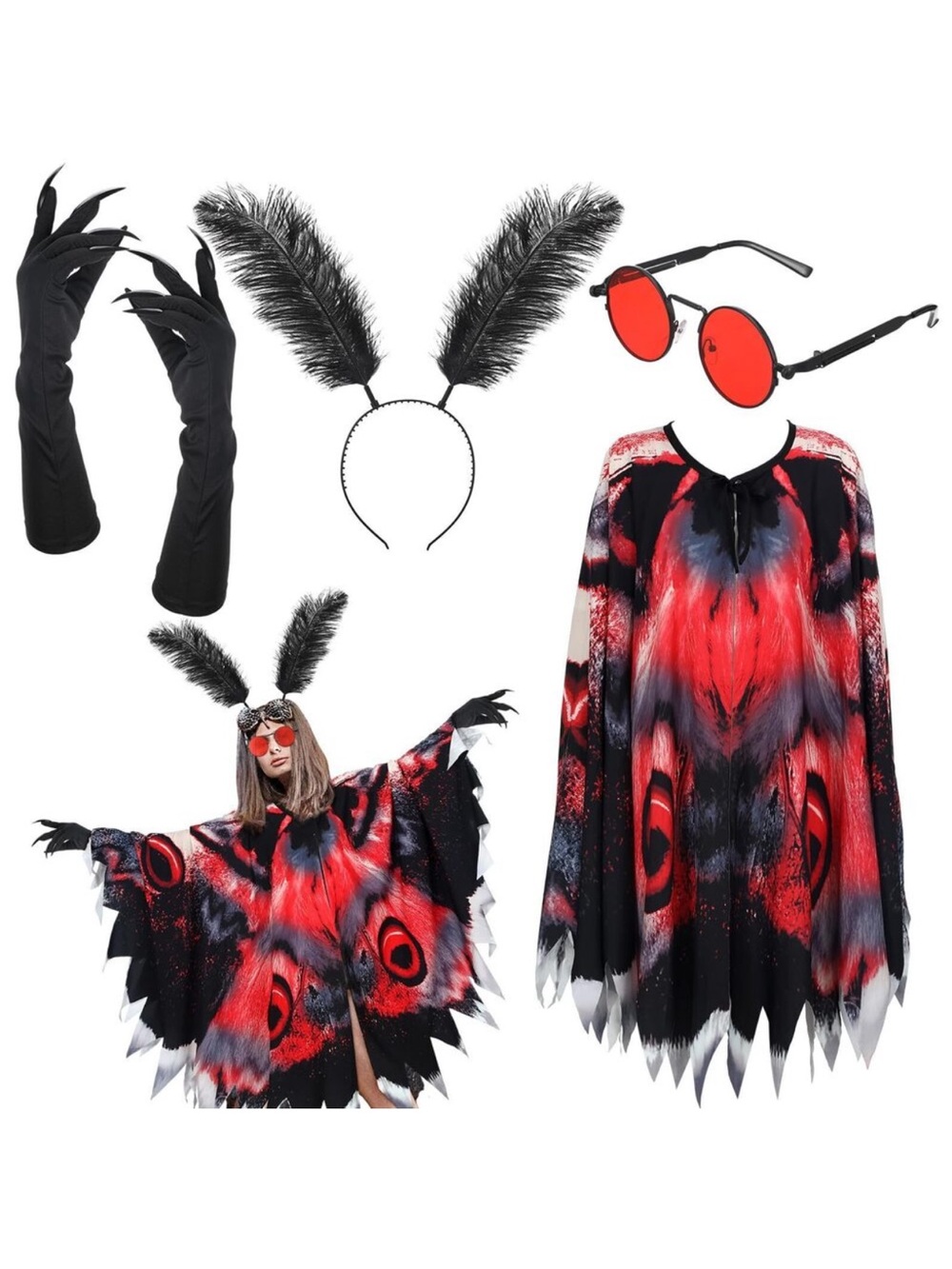 New 4 Pcs Unisex Mothman Costume Halloween Mothman Cosplay